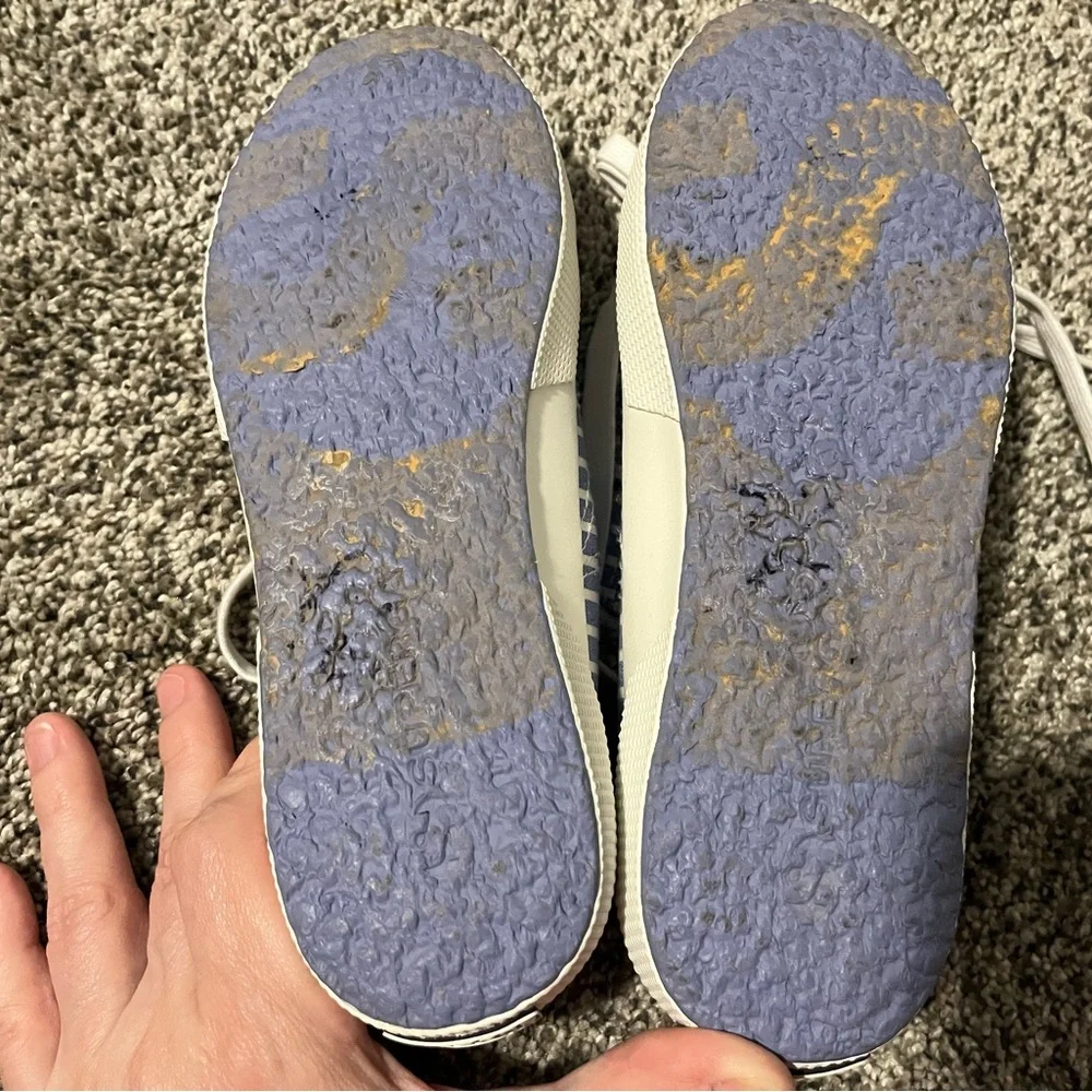 Superga Striped Canvas Sneakers in Blue and White - Picture 6 of 9